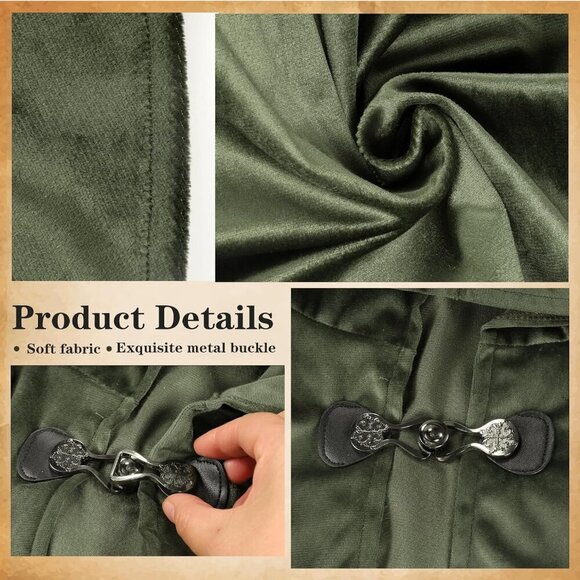 🆕Women Green Renaissance Cloak with Hood Velvet Cape Halloween Cosplay Costume - Picture 3 of 7